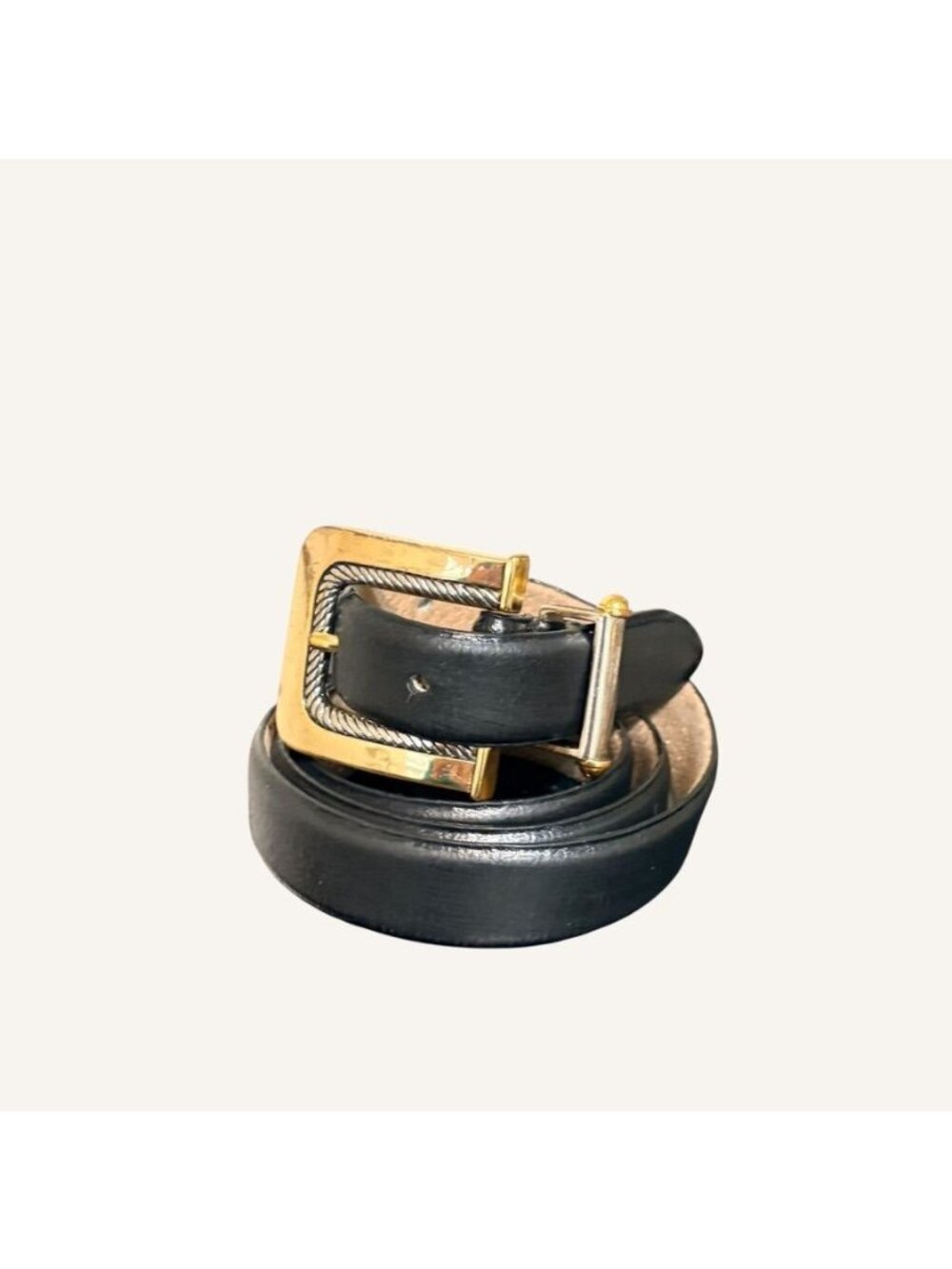 Vintage Millennium Genuine Leather 38" Belt Black Silver Gold Cable Twist